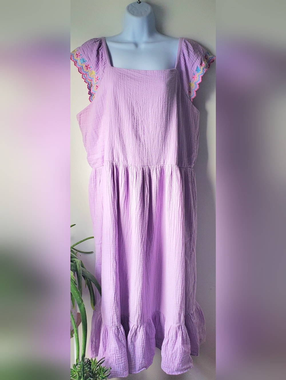 Blueberri Boulevard Womens Purple Cotton Gauze Dress Size 2X Boho Cottagecore